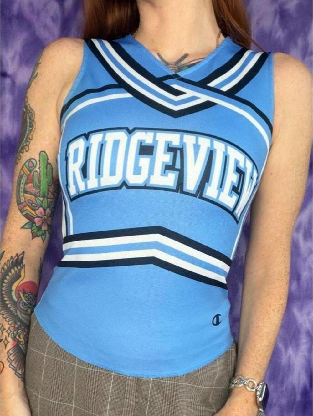 American cheerleader champion blue navy white top